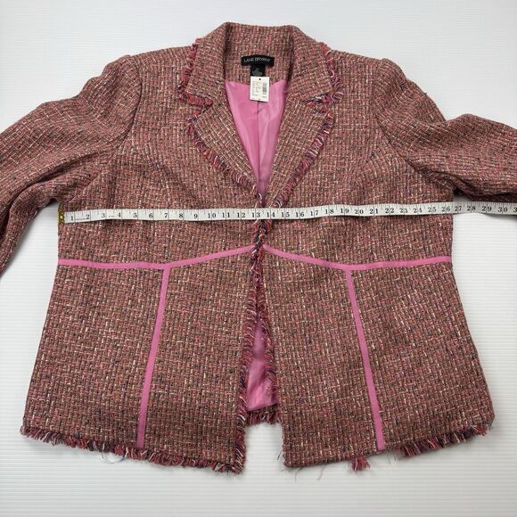 Lane Bryant 24 Pink Tweed Fringe Blazer Jacket Lined NWT Multicolor Career - Picture 9 of 11